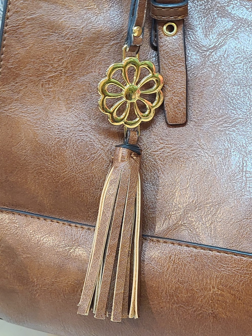 Bueno Brown Leather Tote with Tassel Charm - Picture 15 of 15